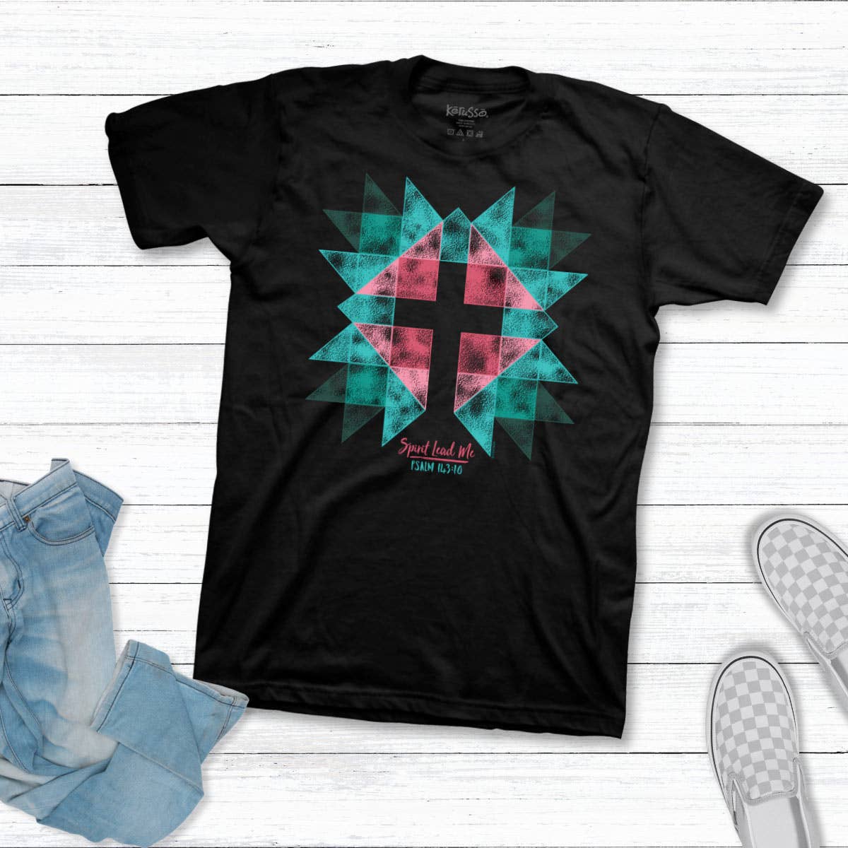 Kerusso Womens T-Shirt Spirit Lead Cross: Black / Large