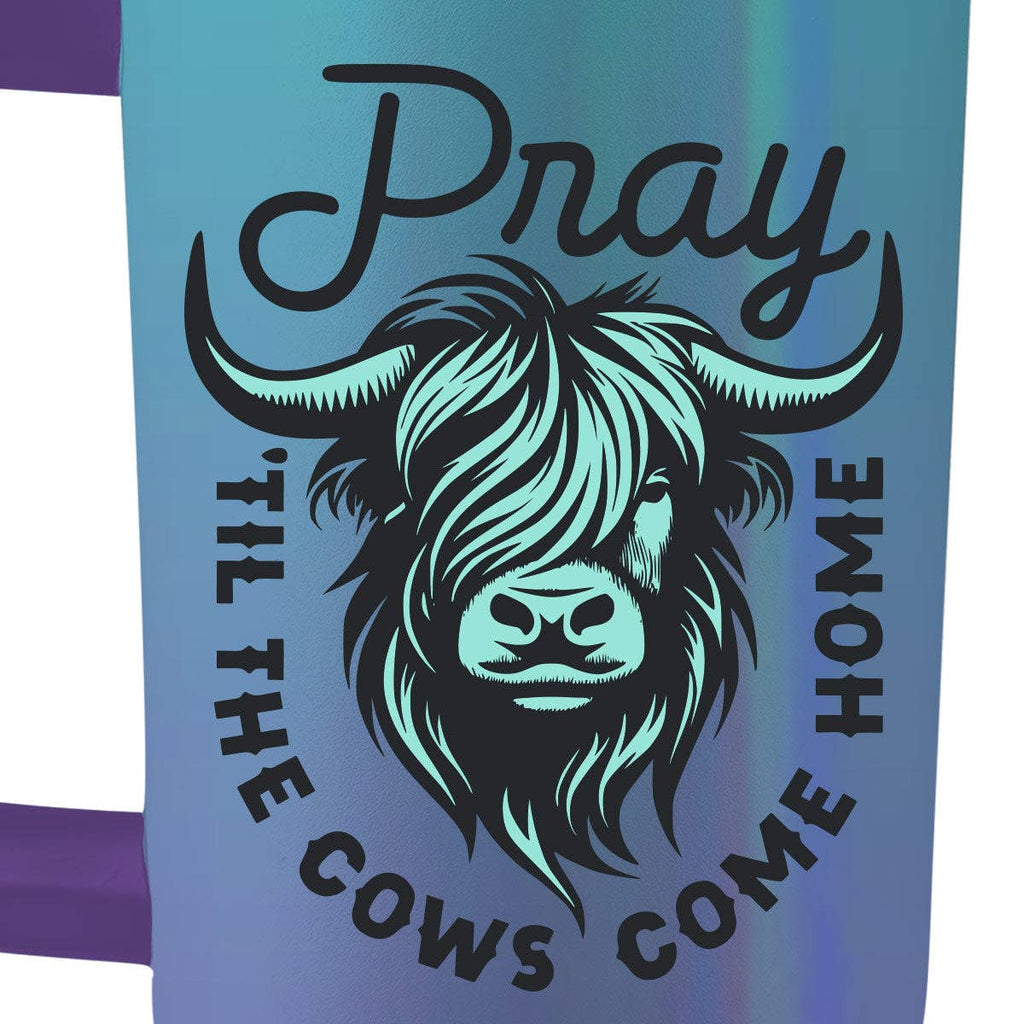 Kerusso 40 oz Stainless Steel Mug With Straw Highland Cow: Teal/Purple / 40 oz