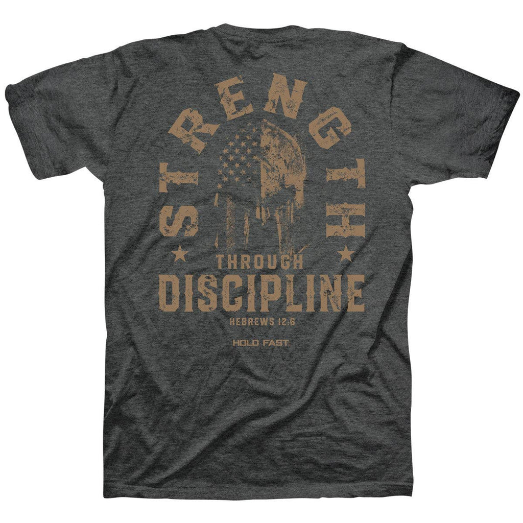 HOLD FAST Mens T-Shirt Strength Through Discipline: Dark Heather / MD