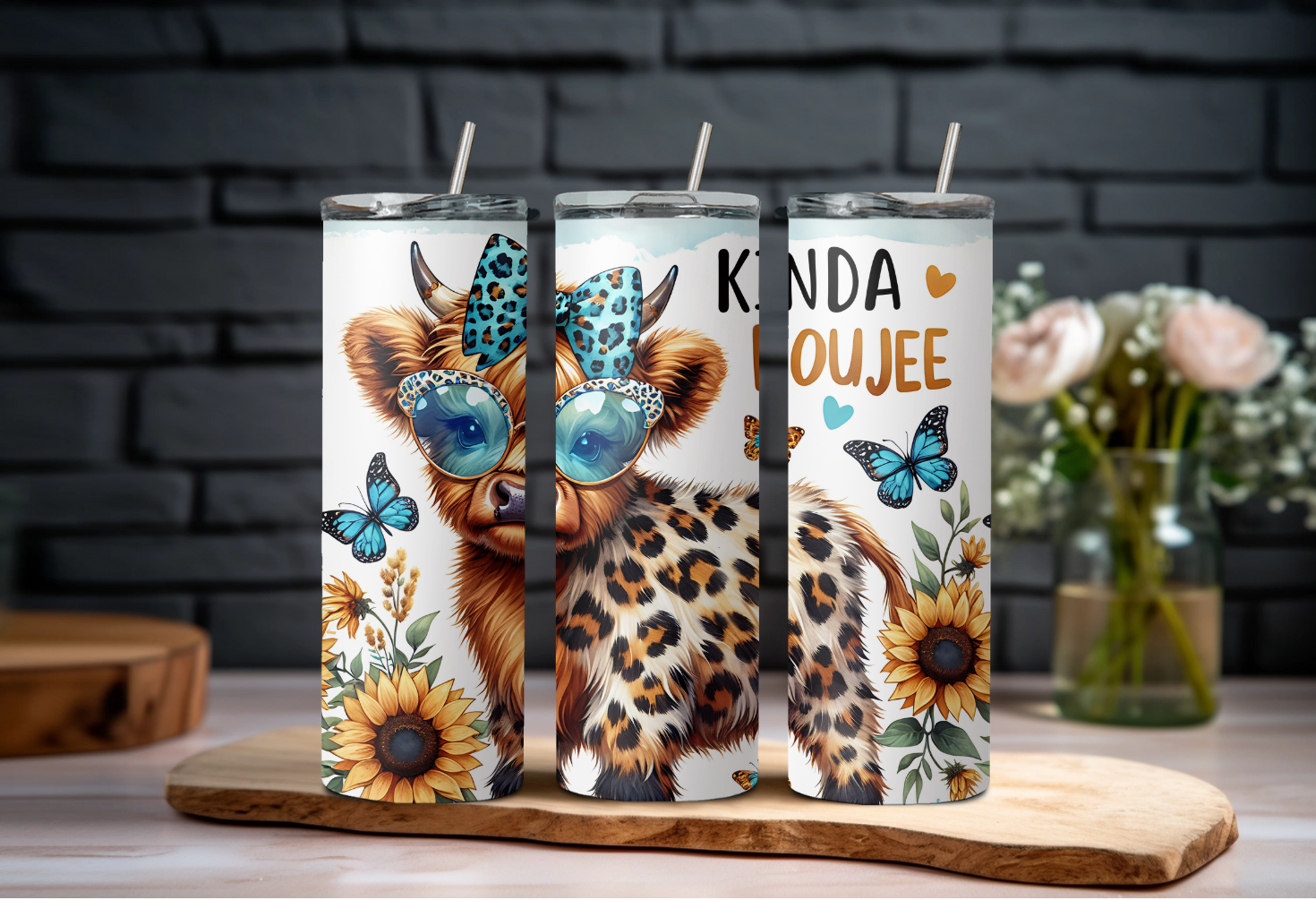 Kinda Boujee Lepard Highland Cow Tumbler