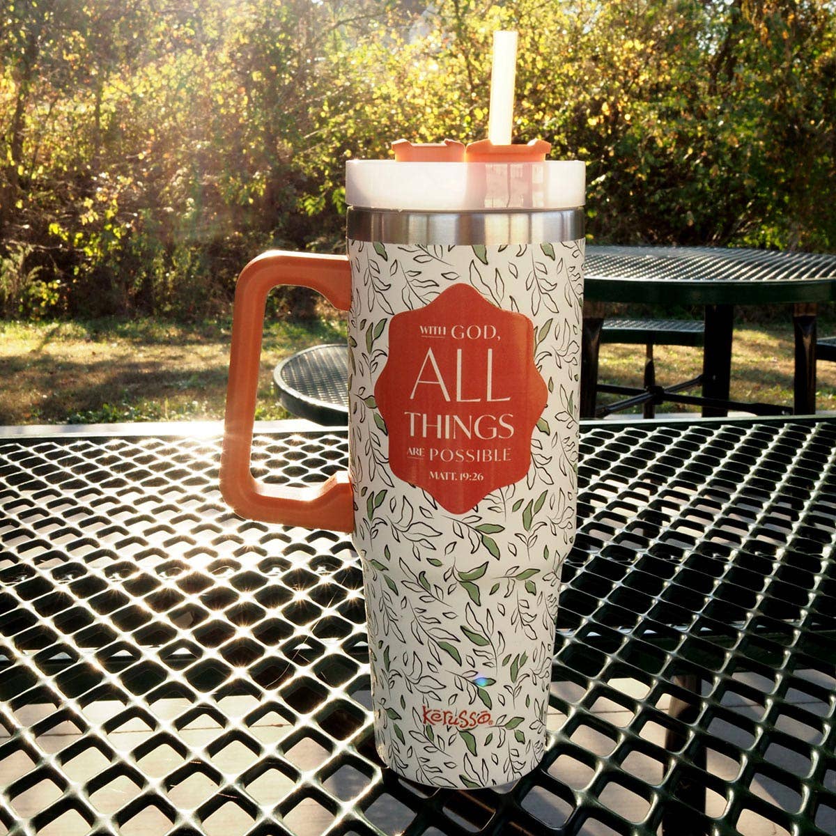 Kerusso 30 oz Stainless Steel Mug With Straw All Things: White / 30 oz.
