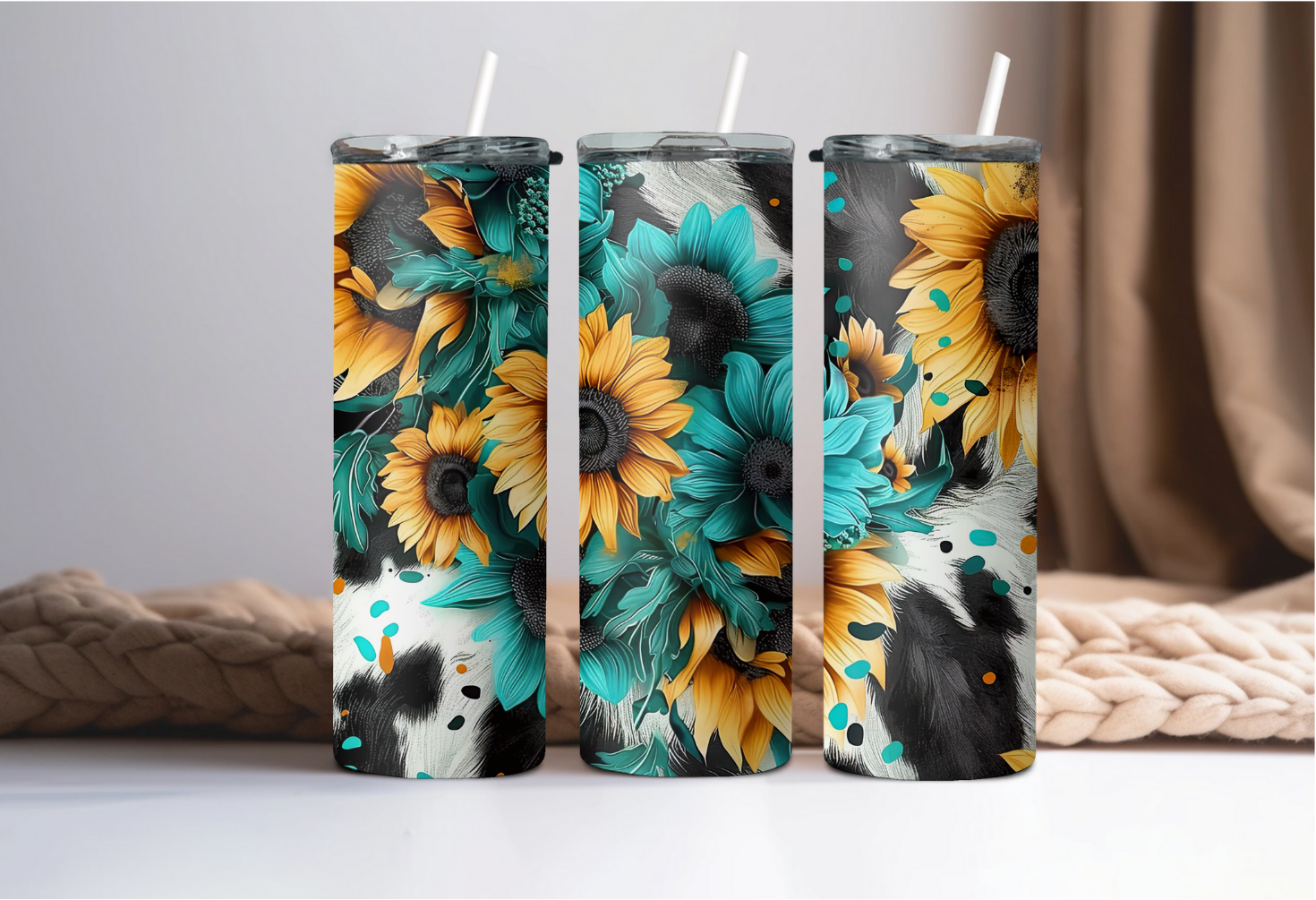 Yellow and Blue Flowers With Cowhide Tumbler