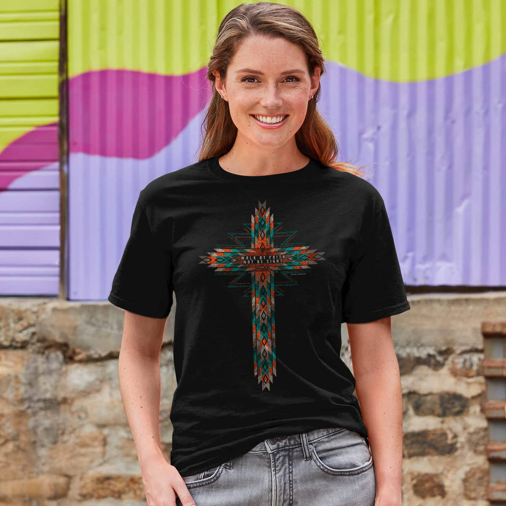 Grace & truth Womens T-Shirt Southwestern Cross: Black / X-Large