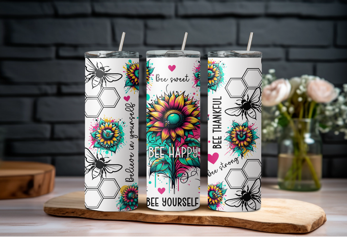 Bee Happy Sunflower Burst Tumbler