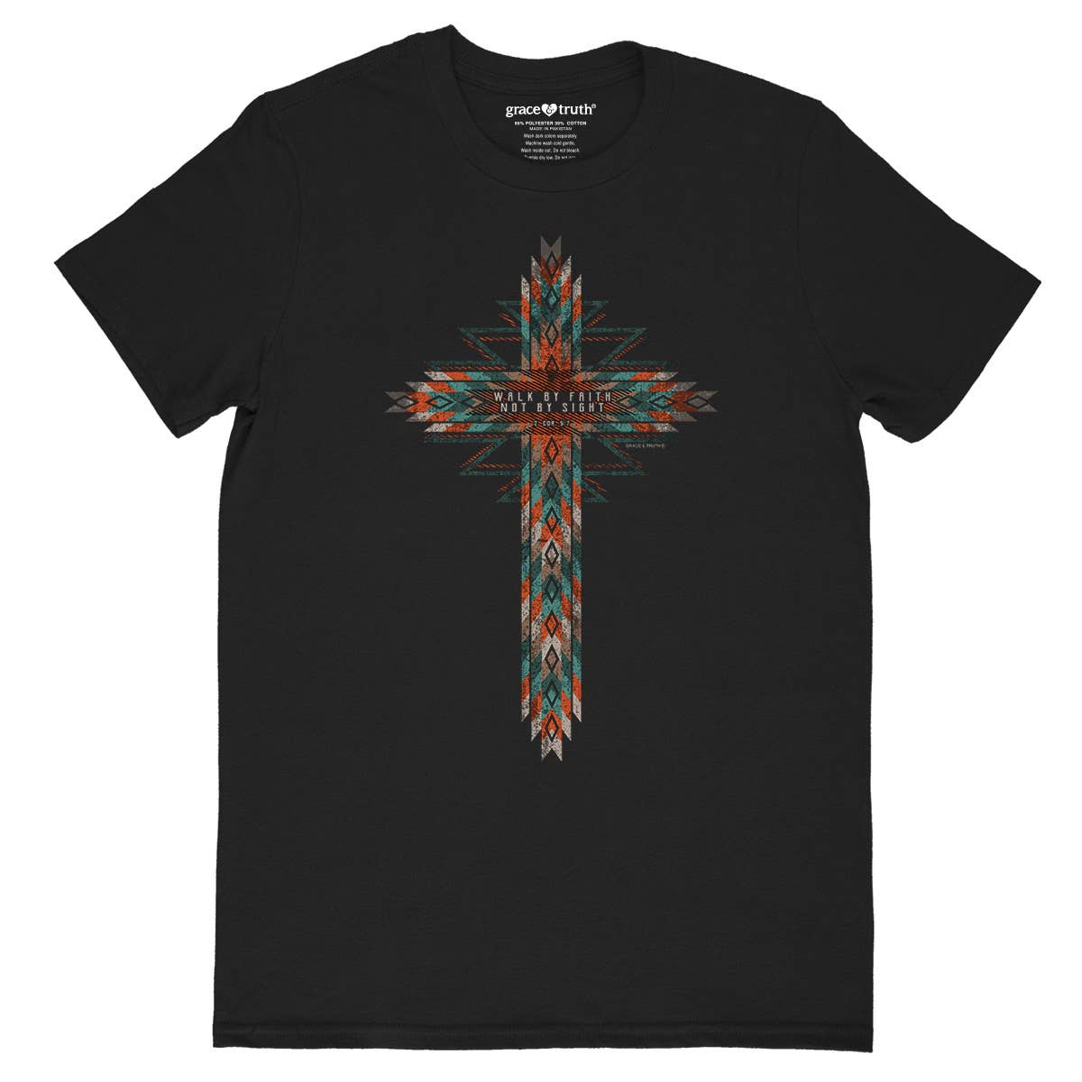 Grace & truth Womens T-Shirt Southwestern Cross: Black / X-Large
