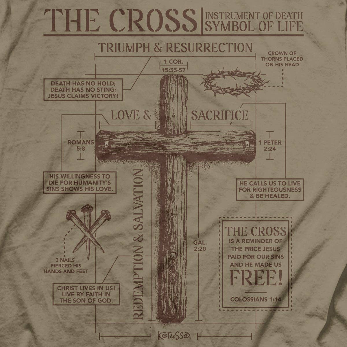 Kerusso Christian T-Shirt The Cross: Khaki / LG