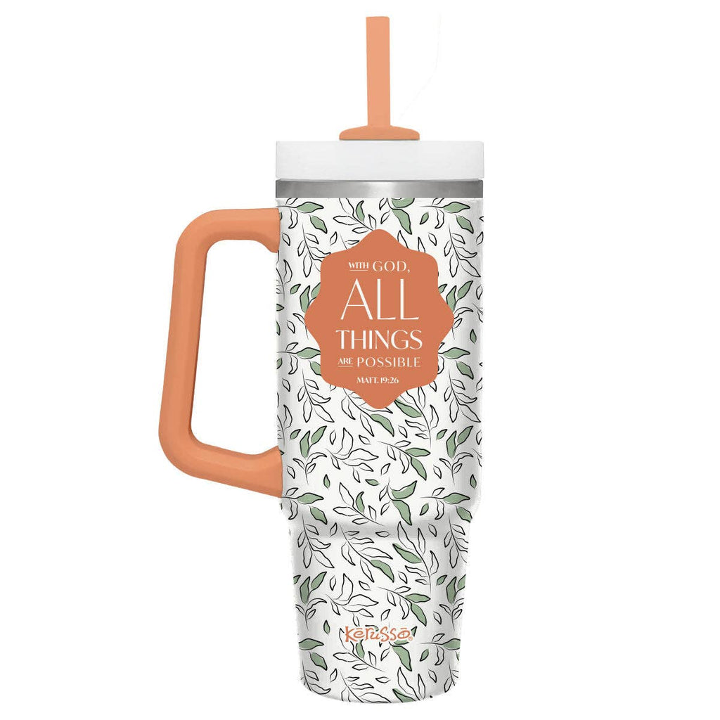 Kerusso 30 oz Stainless Steel Mug With Straw All Things: White / 30 oz.